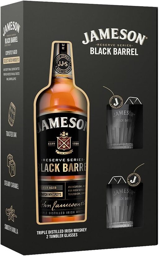 Jamesons Black Barrel 70cl + 2 Glasses Gift Set